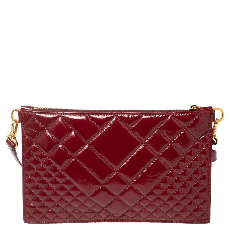 Pre Owned Versace Red Quilted Patent Leather Crossbody Bag