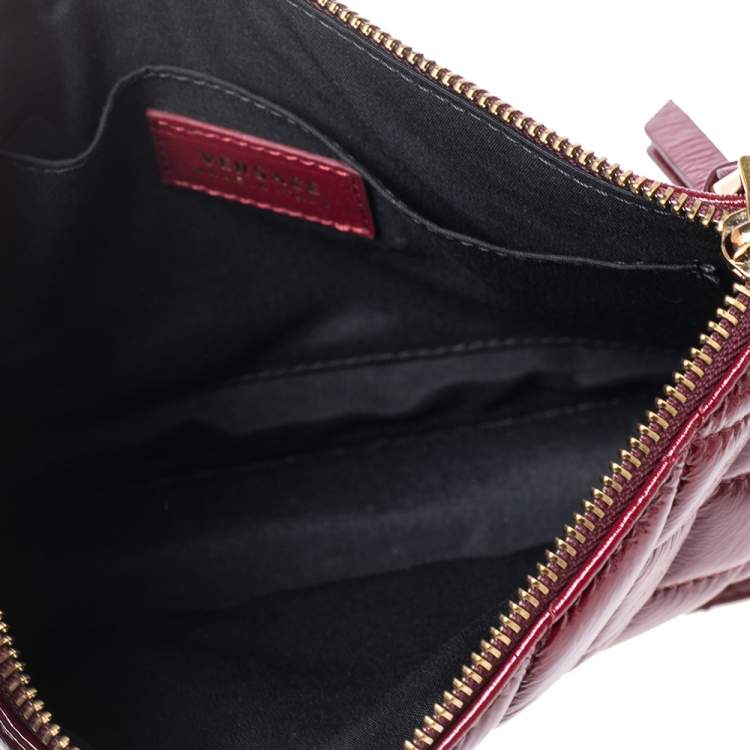 Pre Owned Versace Red Quilted Patent Leather Crossbody Bag