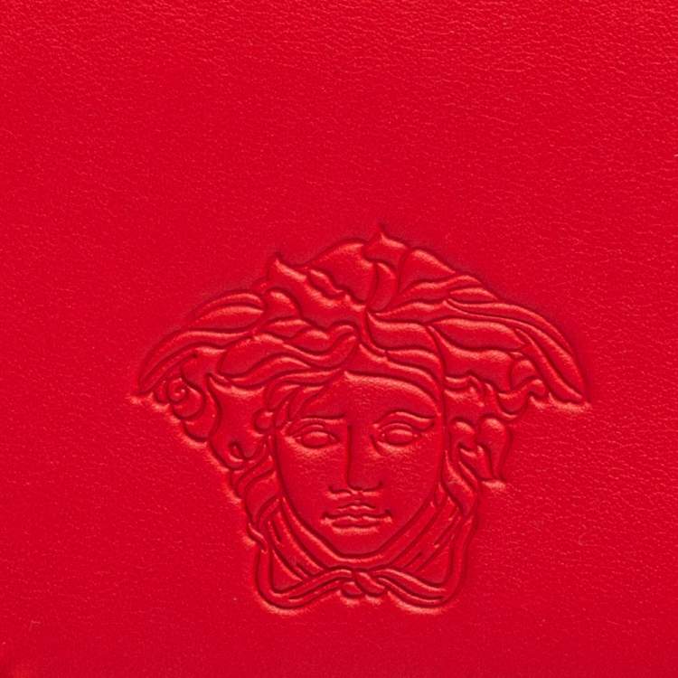 Pre Owned Versace Red Leather Flap Wallet On Chain 