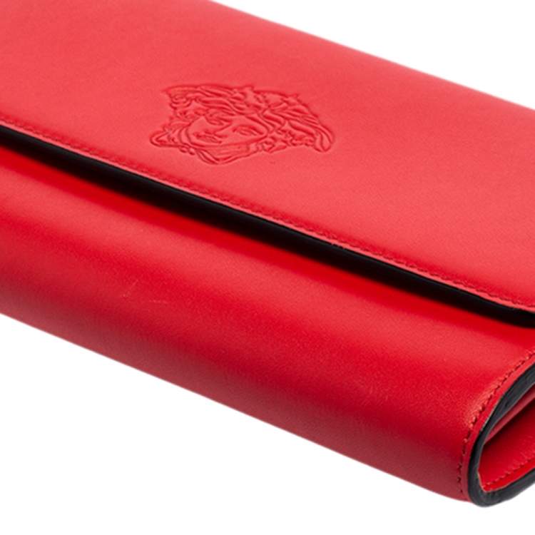 Pre Owned Versace Red Leather Flap Wallet On Chain 