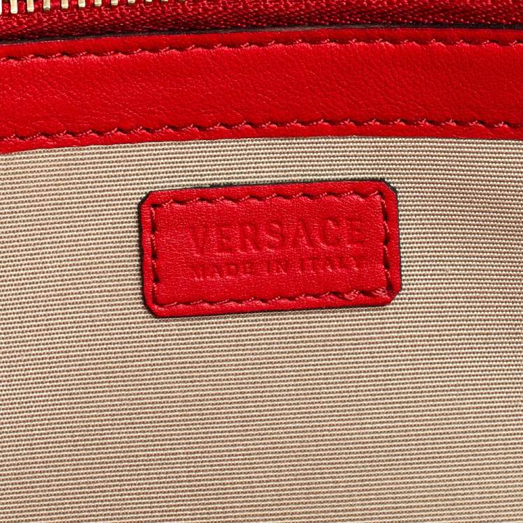 Pre Owned Versace Red Leather Flap Wallet On Chain 