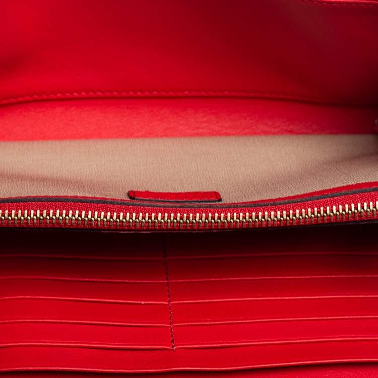 Pre Owned Versace Red Leather Flap Wallet On Chain 