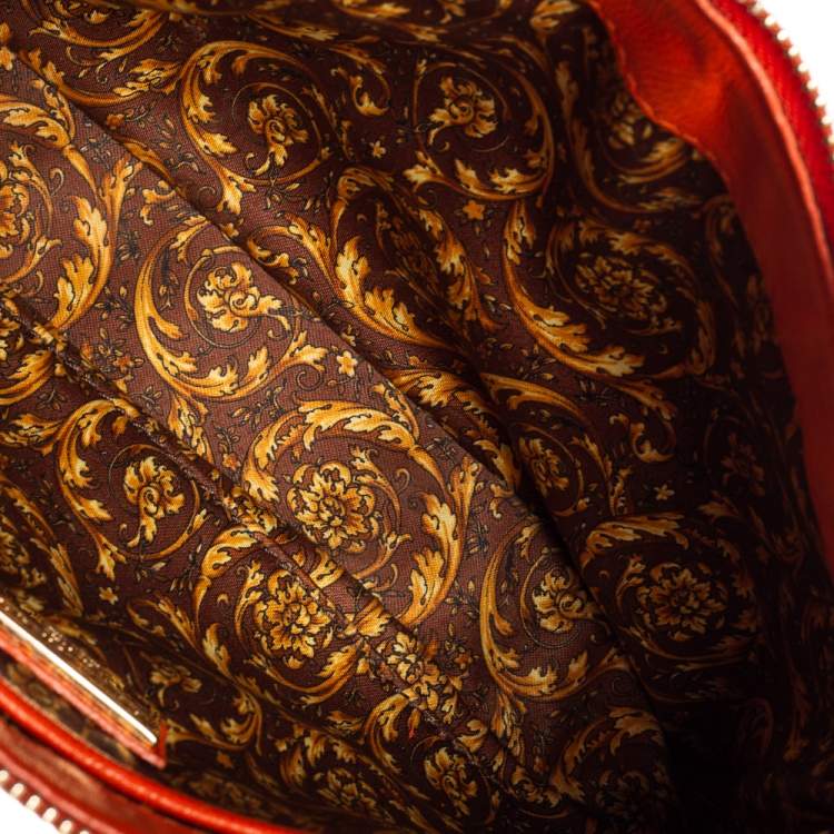 Pre Owned Versace Orange Leather Embroidered Vanitas Shoulder bag