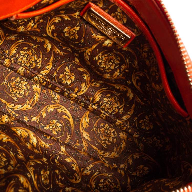 Pre Owned Versace Orange Leather Embroidered Vanitas Shoulder bag