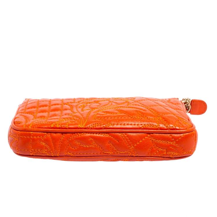 Pre Owned Versace Orange Leather Embroidered Vanitas Shoulder bag