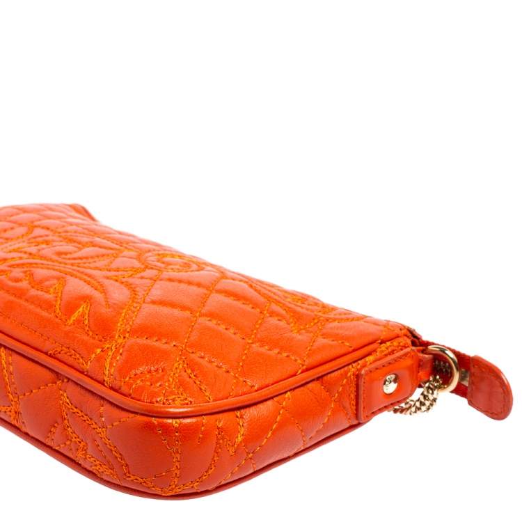 Pre Owned Versace Orange Leather Embroidered Vanitas Shoulder bag