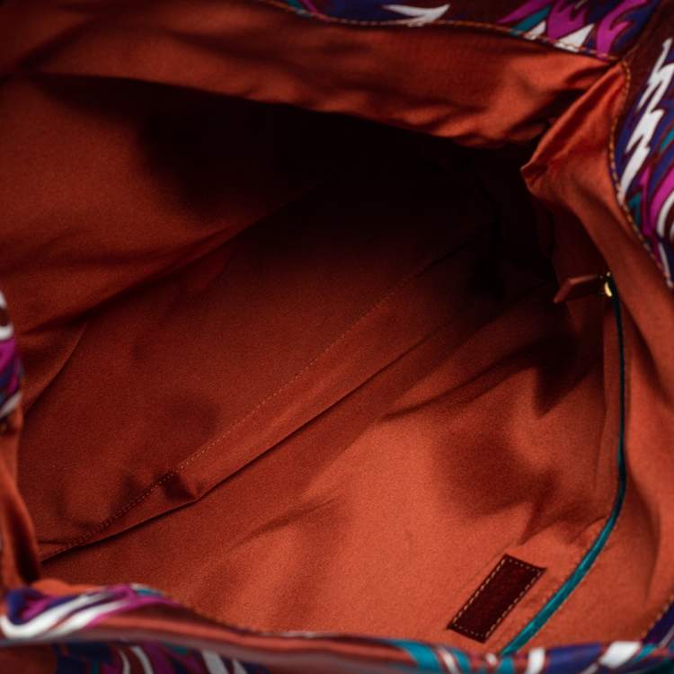 Pre Owned Versace Multicolor Floral Print Fabric and Croc Embossed Leather Flap Tote