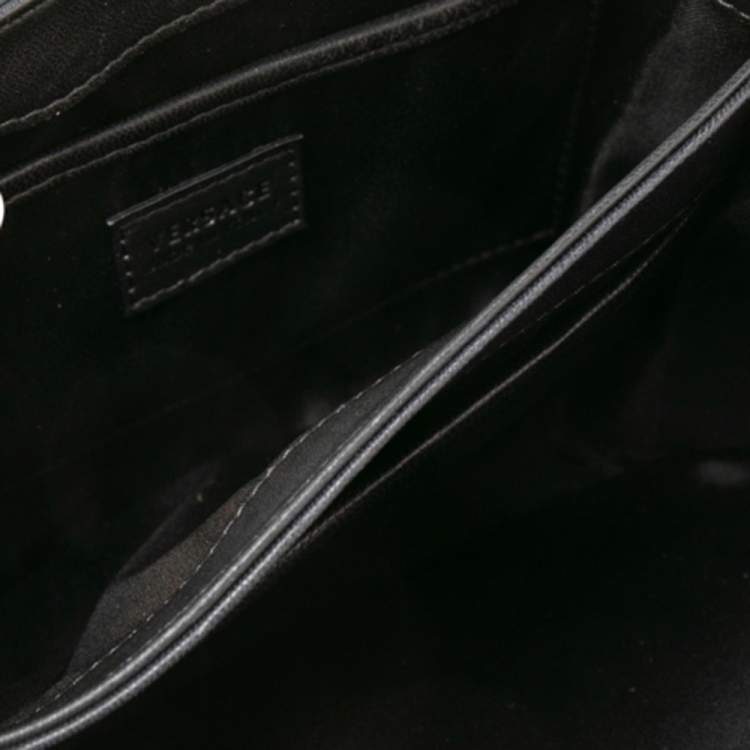 Pre Owned Versace Black Leather Medusa Flap Shoulder Bag