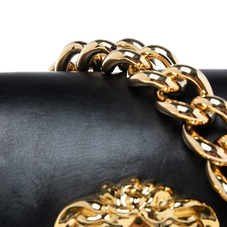 Pre Owned Versace Black Leather Medusa Flap Shoulder Bag