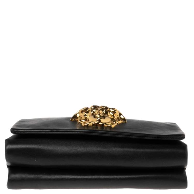 Pre Owned Versace Black Leather Medusa Flap Shoulder Bag