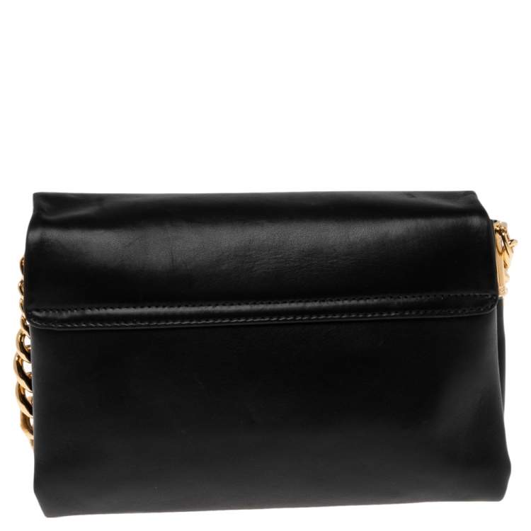 Pre Owned Versace Black Leather Medusa Flap Shoulder Bag