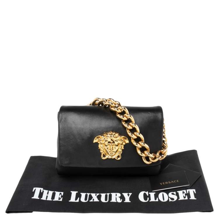 Pre Owned Versace Black Leather Medusa Flap Shoulder Bag
