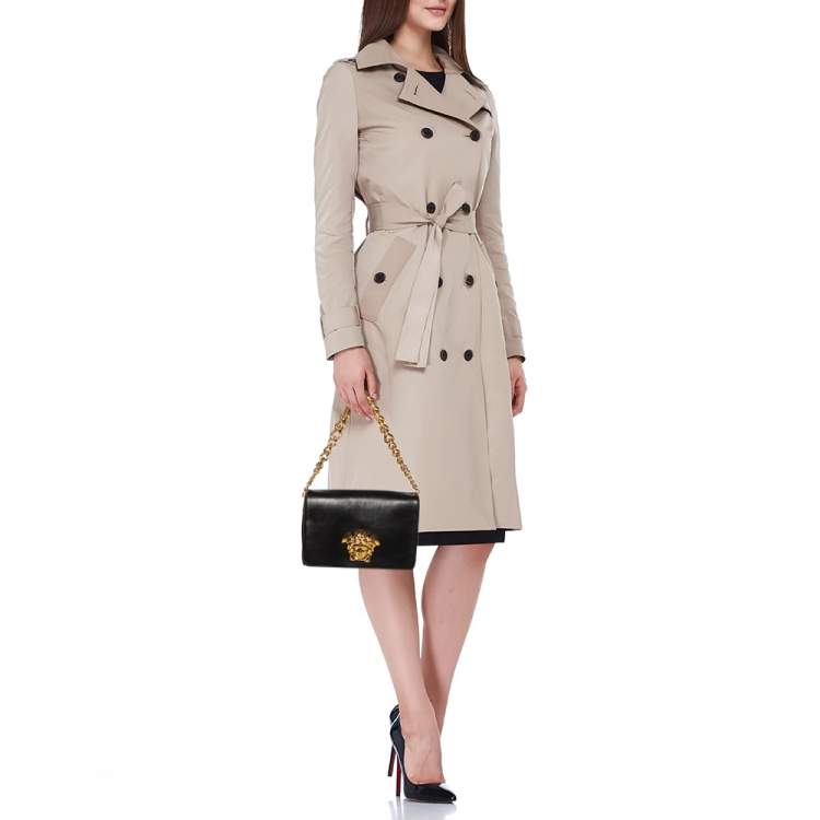 Pre Owned Versace Black Leather Medusa Flap Shoulder Bag