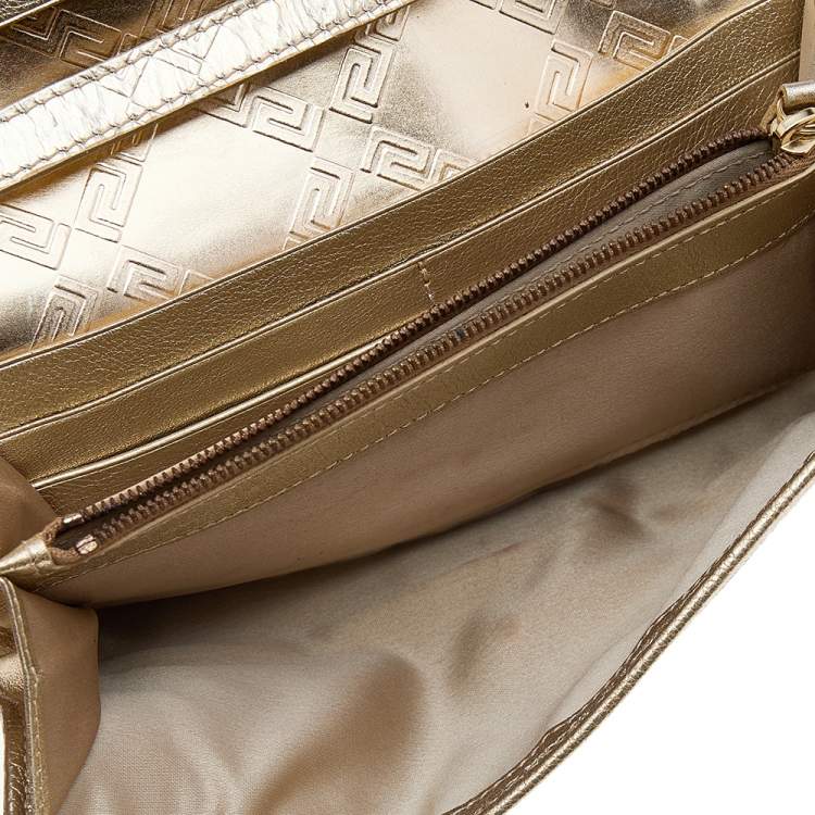Pre Owned Versace Gold Leather Gianni Flap Shoulder Bag
