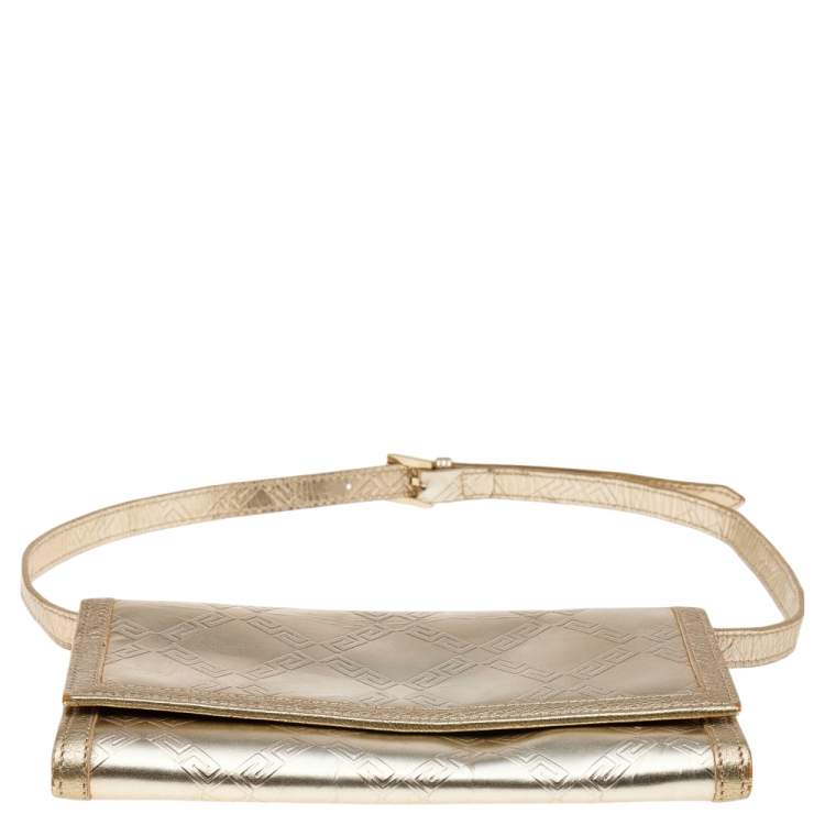 Pre Owned Versace Gold Leather Gianni Flap Shoulder Bag