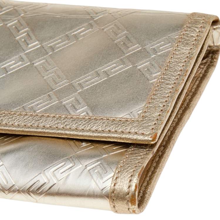 Pre Owned Versace Gold Leather Gianni Flap Shoulder Bag