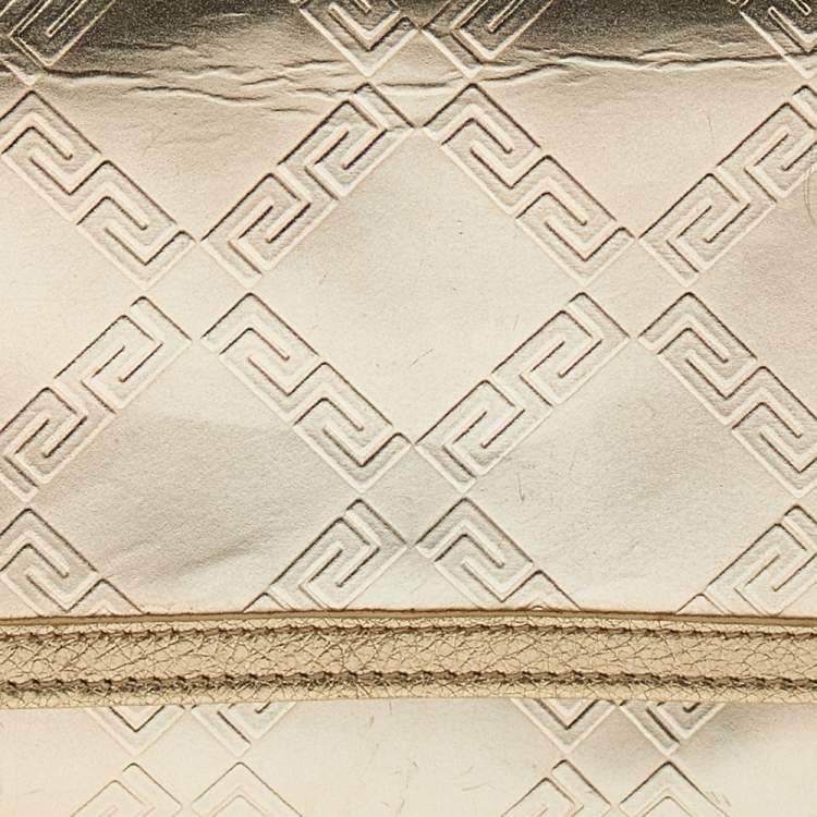 Pre Owned Versace Gold Leather Gianni Flap Shoulder Bag