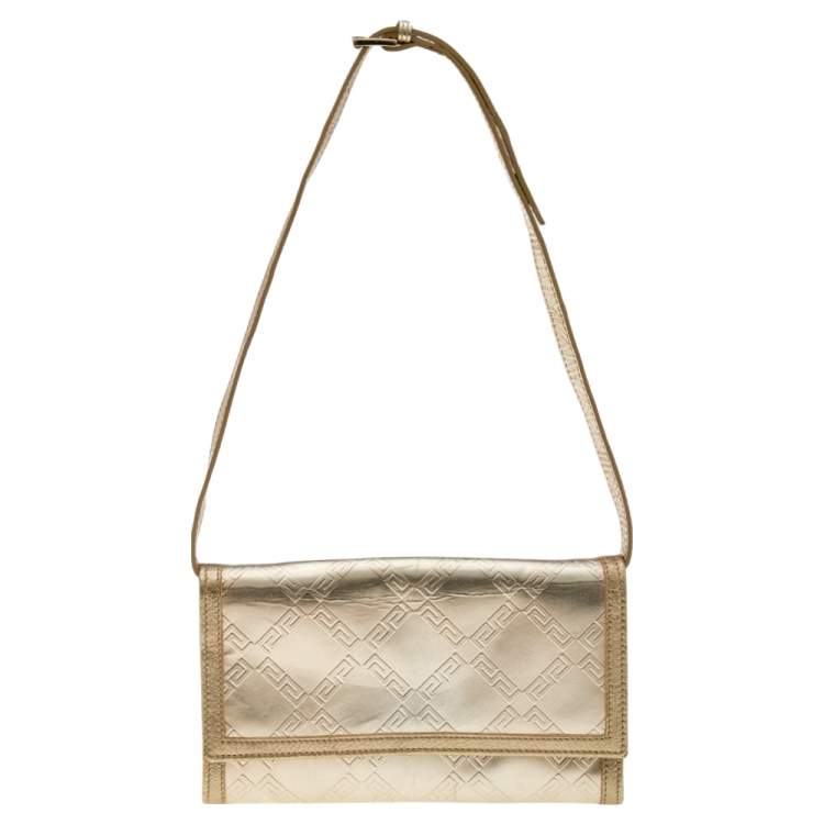 Pre Owned Versace Gold Leather Gianni Flap Shoulder Bag