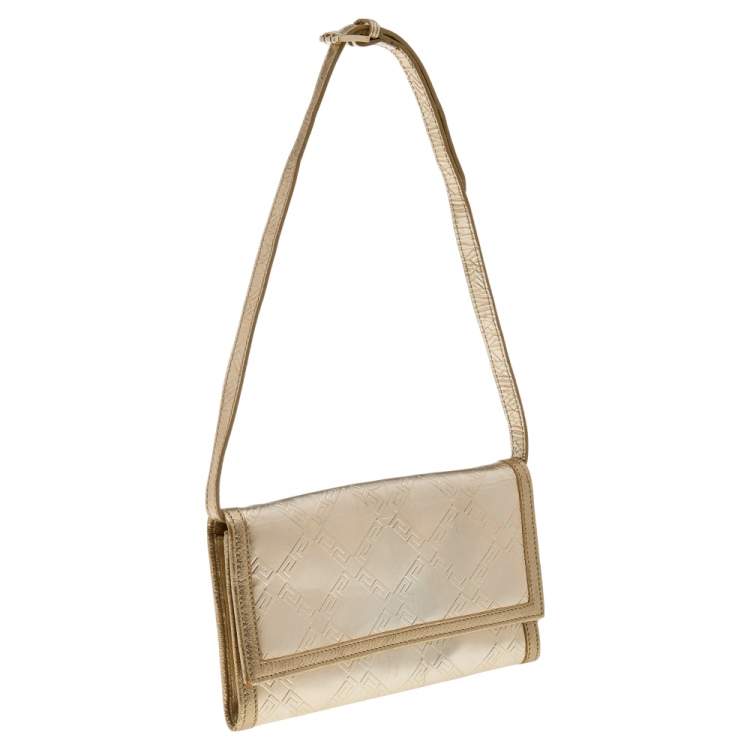 Pre Owned Versace Gold Leather Gianni Flap Shoulder Bag