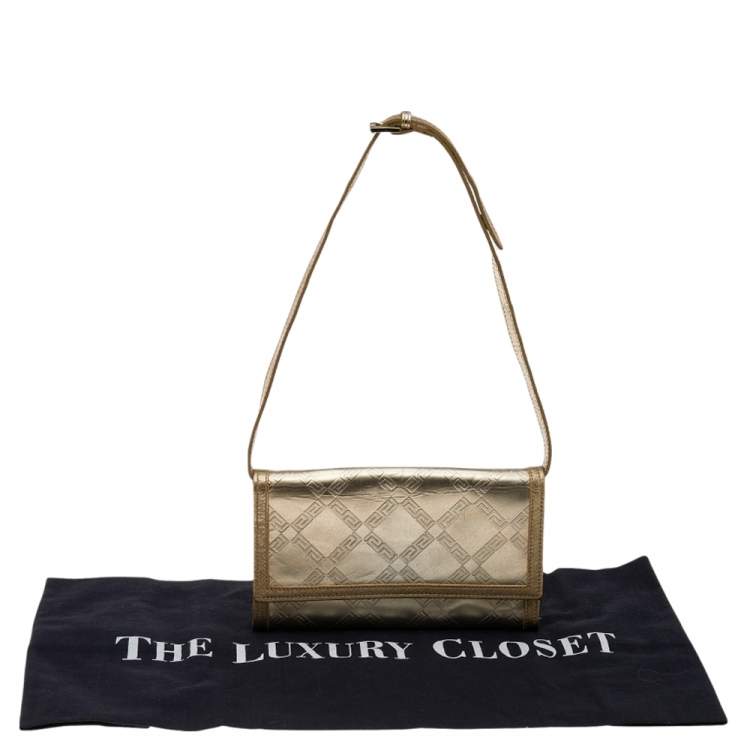 Pre Owned Versace Gold Leather Gianni Flap Shoulder Bag