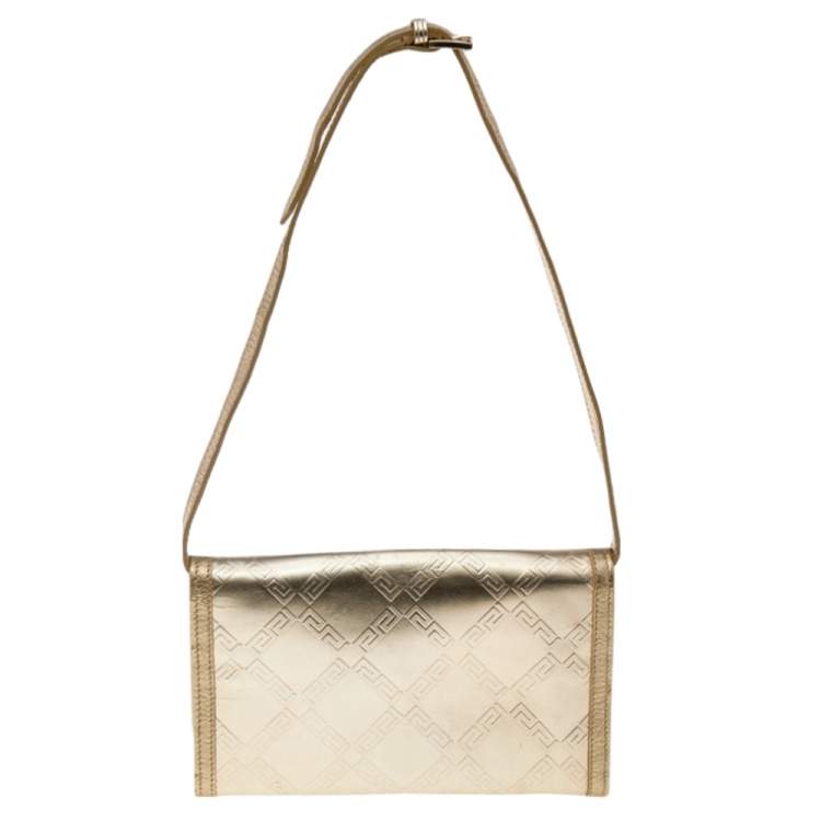 Pre Owned Versace Gold Leather Gianni Flap Shoulder Bag