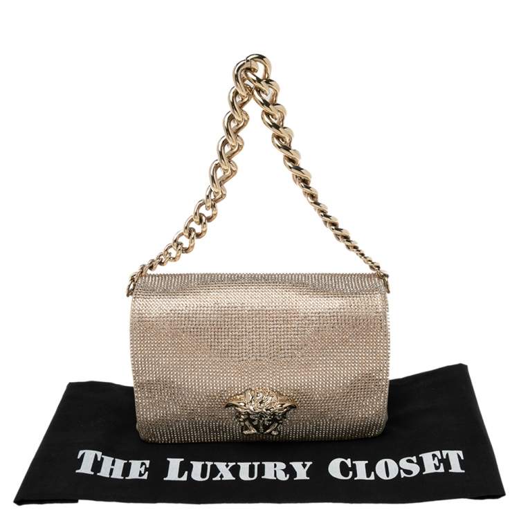 Pre Owned Versace Gold Leather Crystal Embellished Sultan Medusa Shoulder Bag