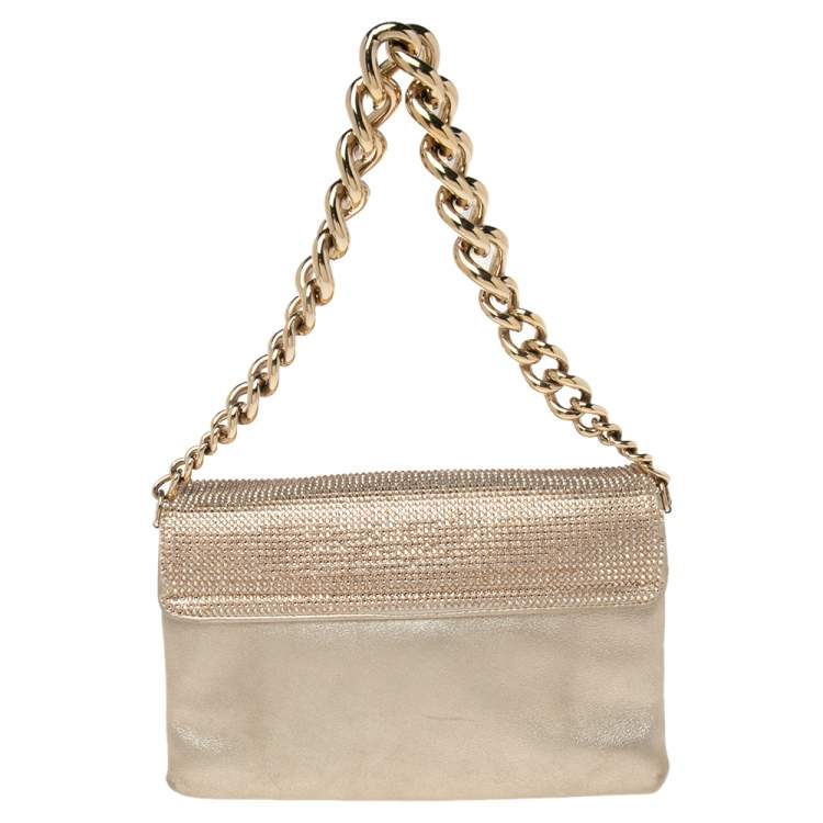 Pre Owned Versace Gold Leather Crystal Embellished Sultan Medusa Shoulder Bag