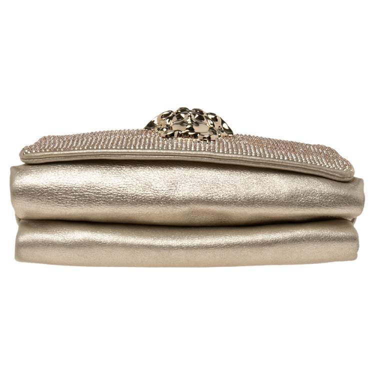 Pre Owned Versace Gold Leather Crystal Embellished Sultan Medusa Shoulder Bag