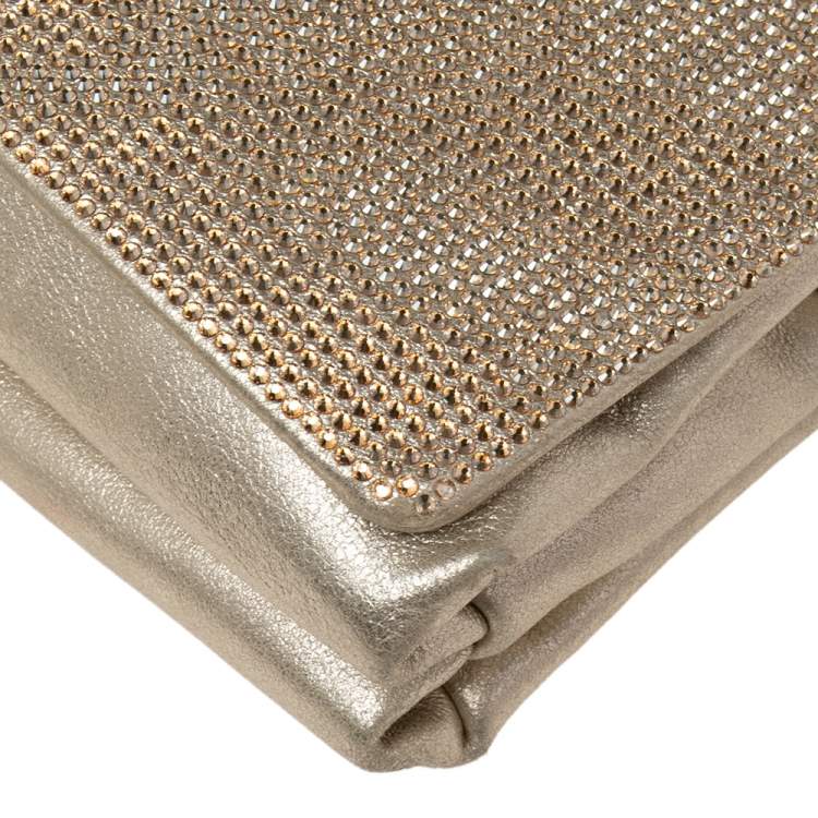 Pre Owned Versace Gold Leather Crystal Embellished Sultan Medusa Shoulder Bag