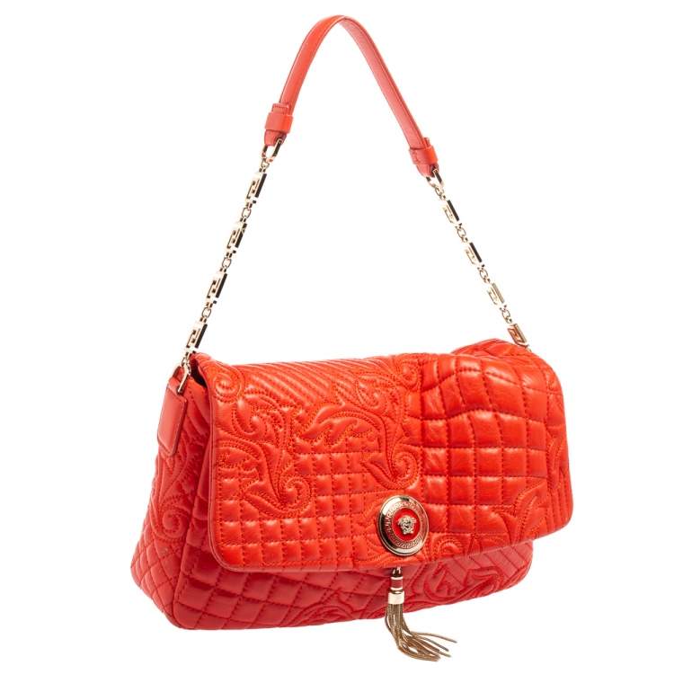 Pre Owned Versace Red Embroidered Leather Calliope Vanitas Shoulder Bag