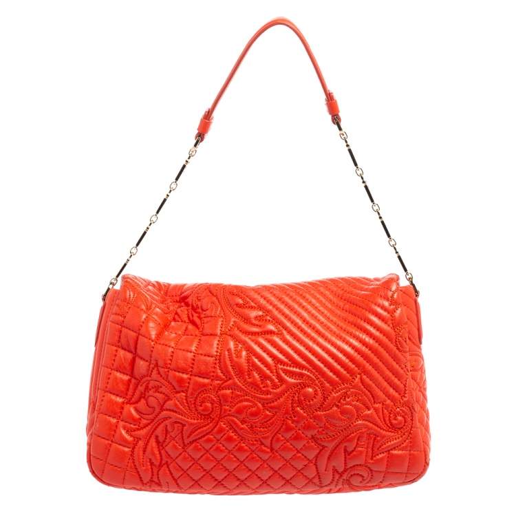 Pre Owned Versace Red Embroidered Leather Calliope Vanitas Shoulder Bag