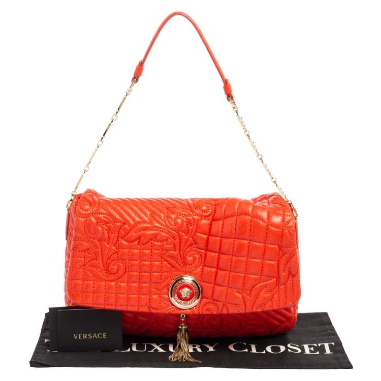 Pre Owned Versace Red Embroidered Leather Calliope Vanitas Shoulder Bag