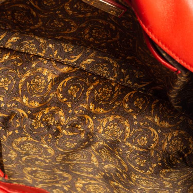 Pre Owned Versace Red Embroidered Leather Calliope Vanitas Shoulder Bag