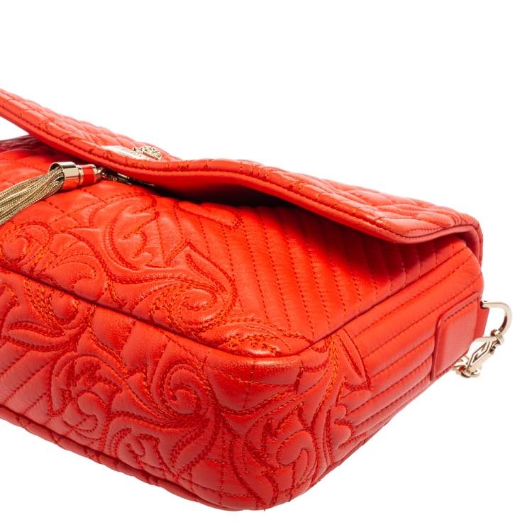 Pre Owned Versace Red Embroidered Leather Calliope Vanitas Shoulder Bag