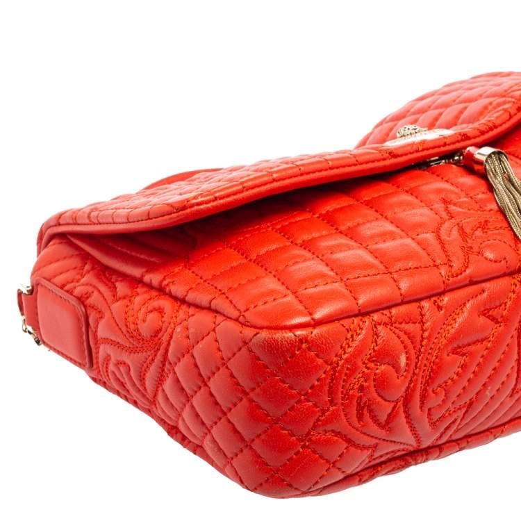 Pre Owned Versace Red Embroidered Leather Calliope Vanitas Shoulder Bag