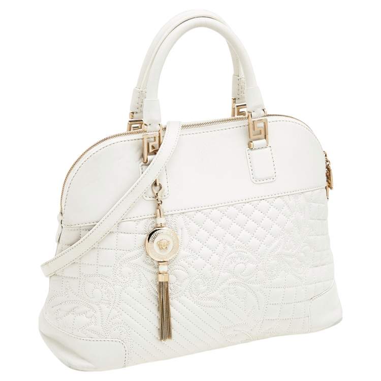 Pre Owned Versace White Leather Athena Barocco Vanitas Satchel