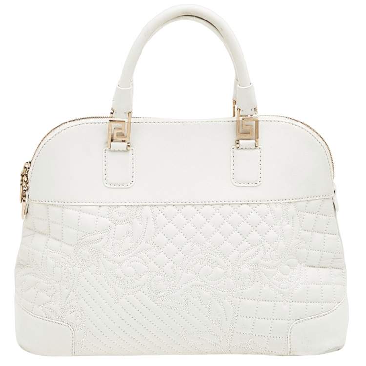 Pre Owned Versace White Leather Athena Barocco Vanitas Satchel