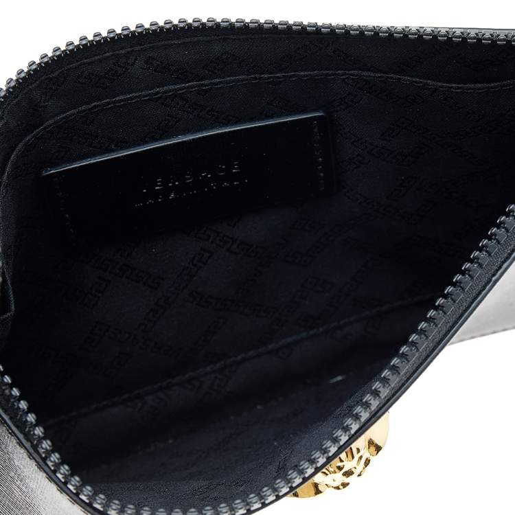 Pre Owned Versace Black Leather Medusa Zip Clutch