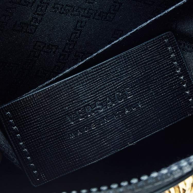 Pre Owned Versace Black Leather Medusa Zip Clutch