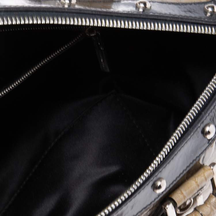 Pre Owned Versace Black/Brown Ombre Croc Embossed Patent Leather Boston Bag