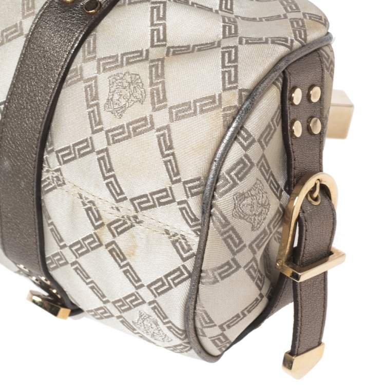 Pre Owned Versace Olive Green/Cream Signature Fabric and Leather Madonna Frame Satchel