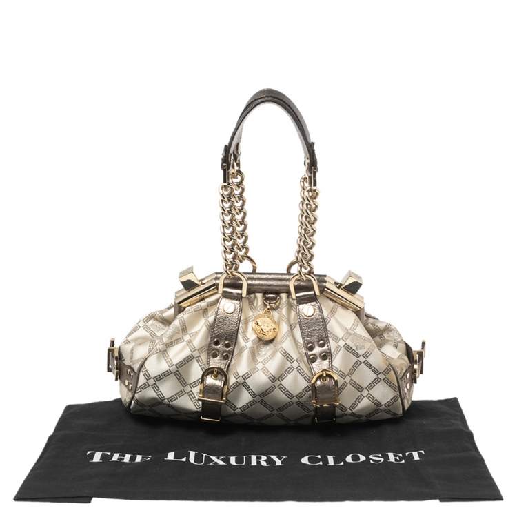 Pre Owned Versace Olive Green/Cream Signature Fabric and Leather Madonna Frame Satchel