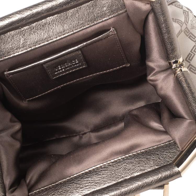 Pre Owned Versace Olive Green/Cream Signature Fabric and Leather Madonna Frame Satchel