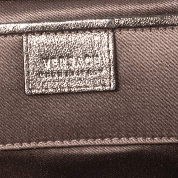 Pre Owned Versace Olive Green/Cream Signature Fabric and Leather Madonna Frame Satchel