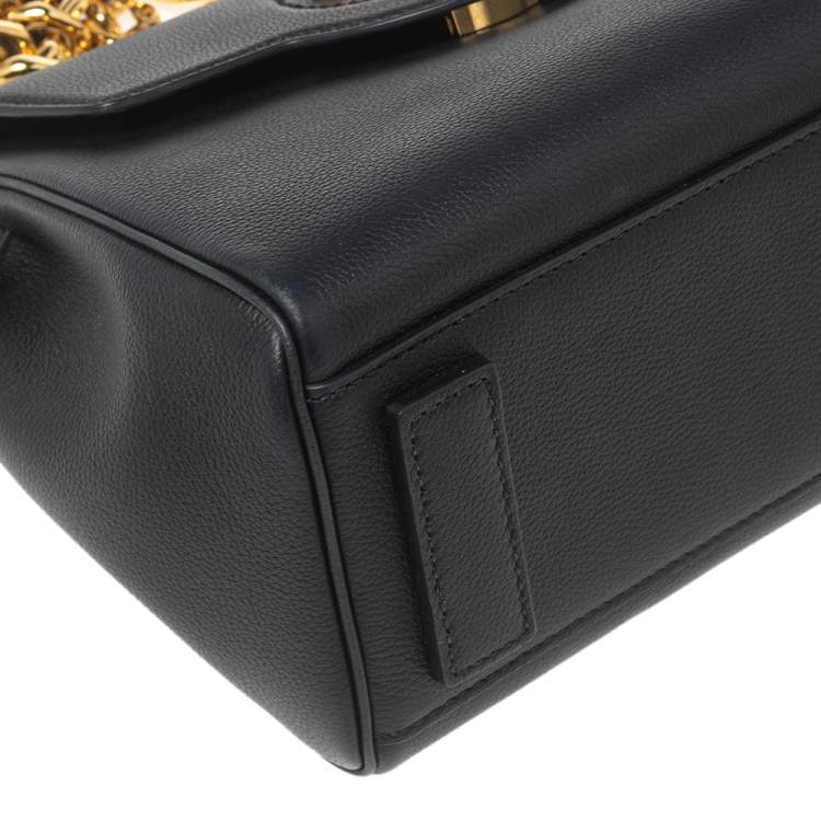 Pre Owned Versace Black Leather Small Medusa Top Handle Bag