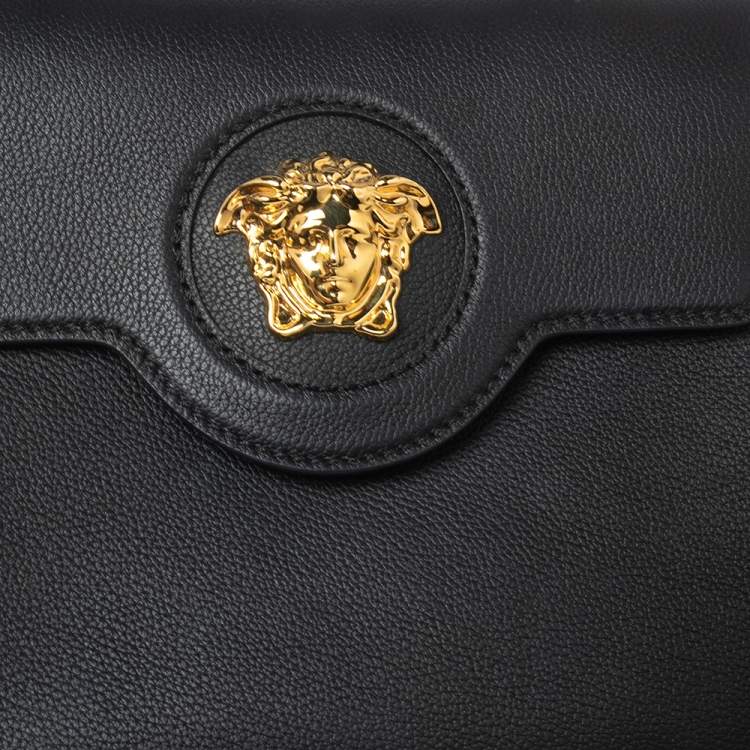 Pre Owned Versace Black Leather Small Medusa Top Handle Bag