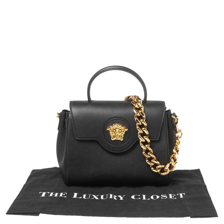 Pre Owned Versace Black Leather Small Medusa Top Handle Bag