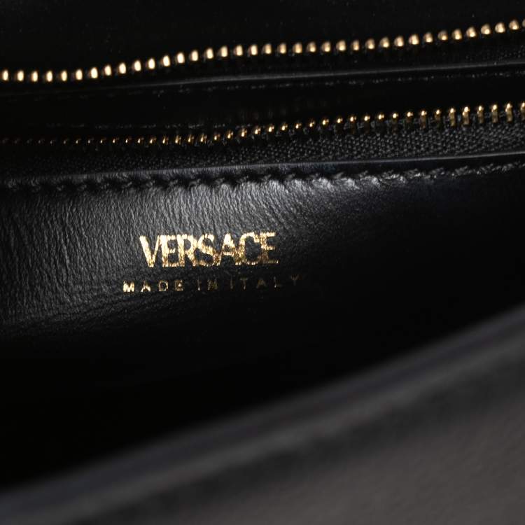 Pre Owned Versace Black Leather Small Medusa Top Handle Bag