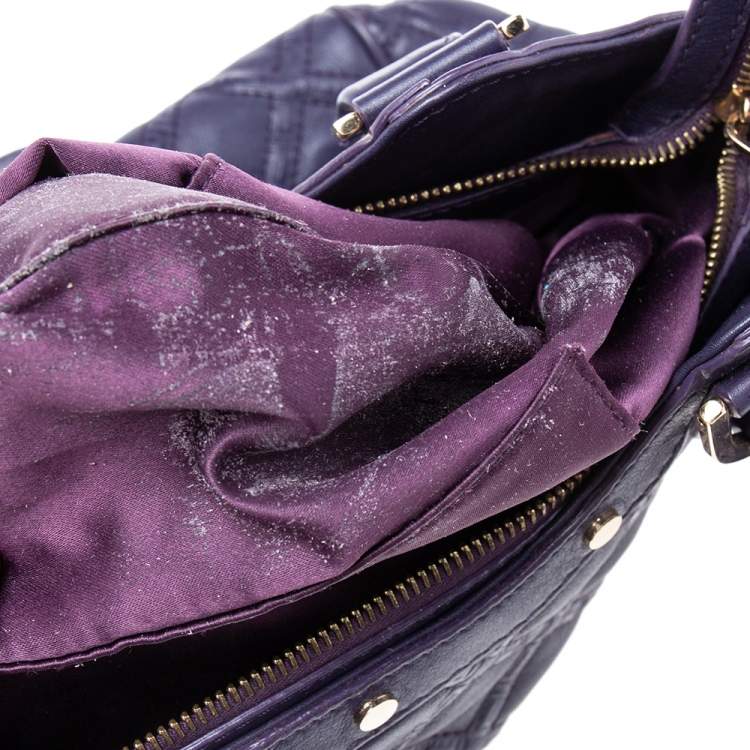Pre Owned Versace Purple Quilted Leather Medusa Plaque Flap Satchel