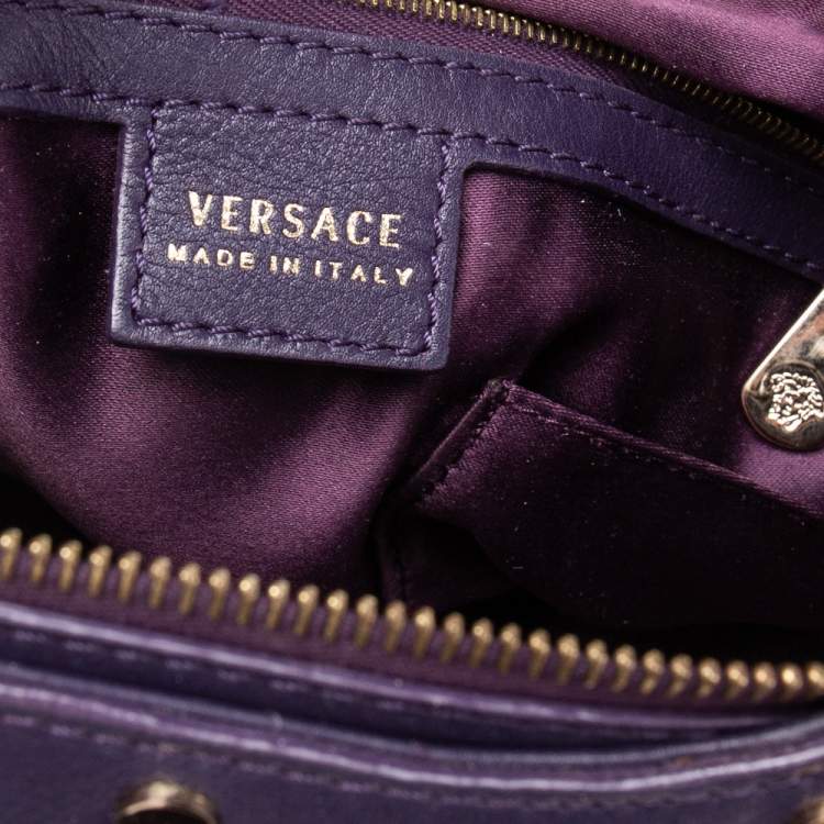 Pre Owned Versace Purple Quilted Leather Medusa Plaque Flap Satchel